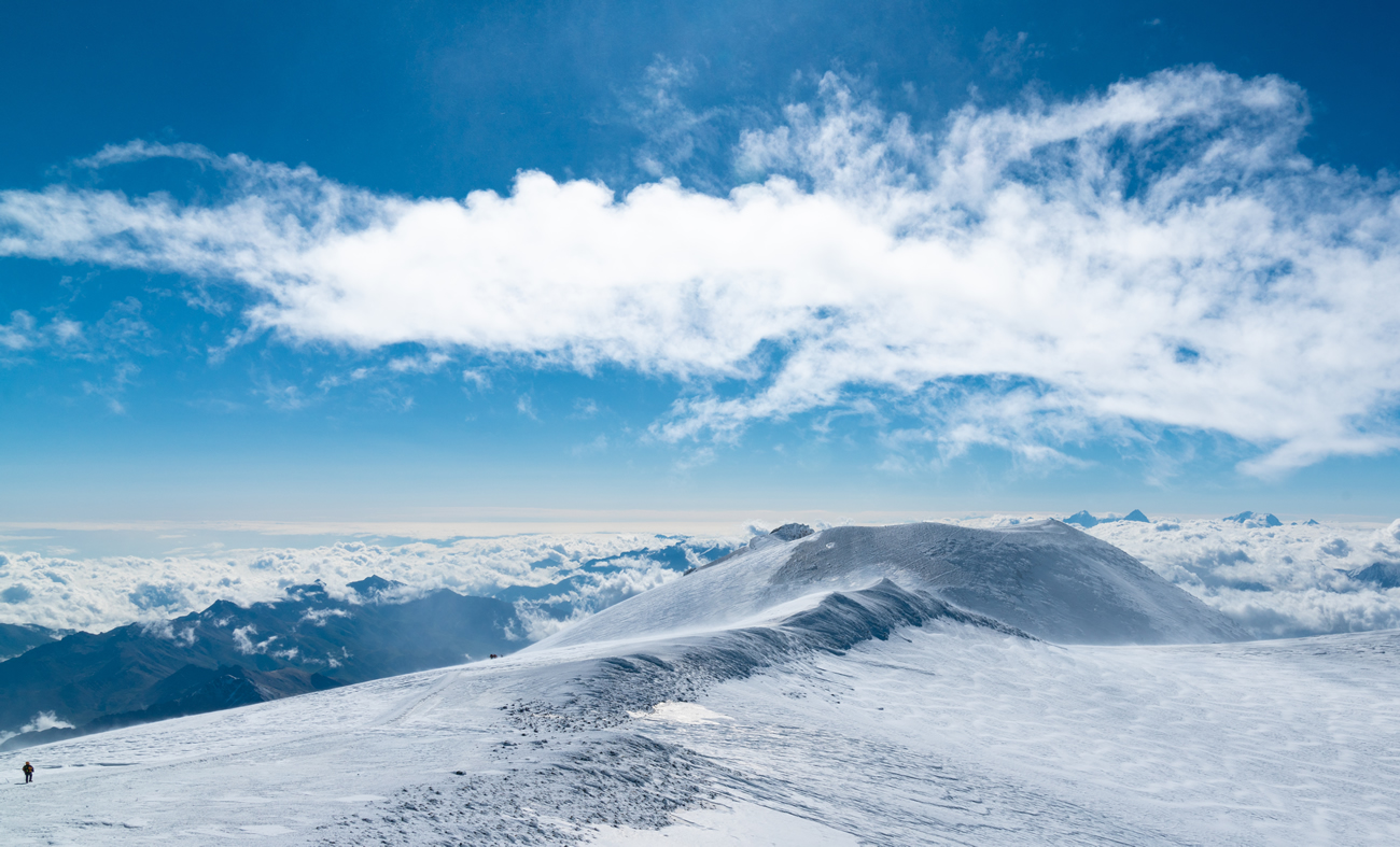 Top of Europe Mount Elbrus summit, 5,642m Caucasus Mountains, Russia